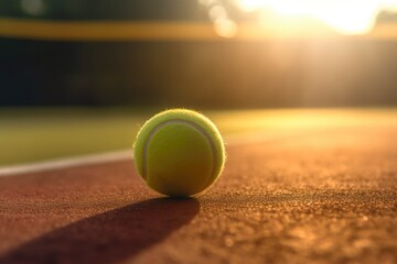 Cinematic shot of a tennis ball on clay court, Generative AI