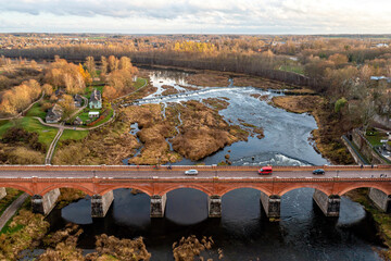 Venta Rapid waterfall, the widest waterfall in Europe and long brick bridge