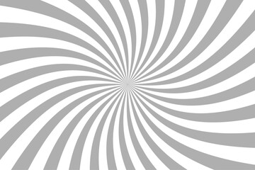 Ray twist light. Greys trips isolated on white background. Radial waves line. Pattern curved. Comic spinning. Effect curves rays. Abstract concentration stripe. Cartoons style. Vector illustration - obrazy, fototapety, plakaty
