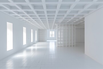 an empty white room with windows. Generative AI