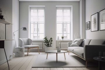Fototapeta na wymiar Minimalist living space with Scandinavian design elements. Generative AI