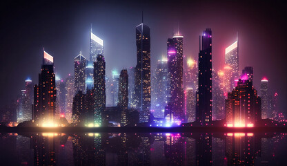 city skyline night scene generative AI

