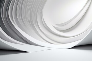 Sleek 3D surface with curves. Blank white backdrop with room for text. Generative AI