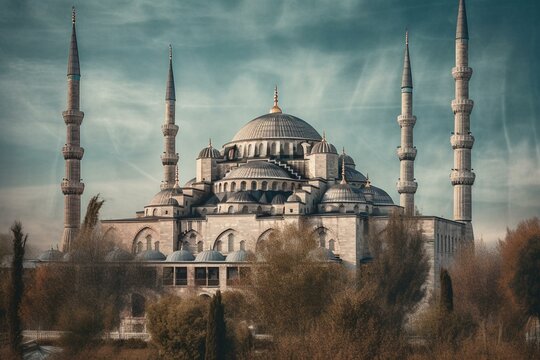 A digital watercolor of the famous blue mosque in Istanbul. Generative AI