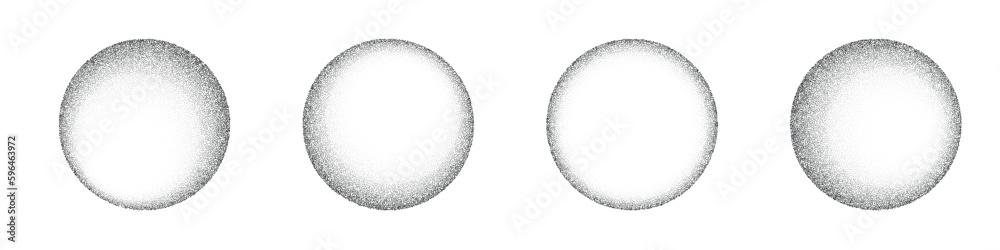 Wall mural circles with noise texture set. stipple shadows .grain gradient in figures collection. flat vector i