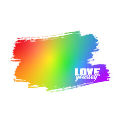 Love yourself text on rainbow brush. Minimal design for pride, lgbt, lgbtq.