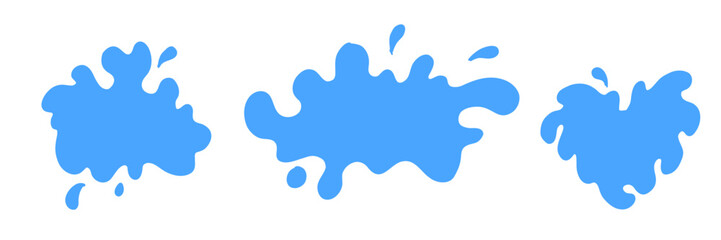 Set flat blue milk splash and blot. Isolated vector shapes on white background for logo, icon, product desig, advertising, t-shirt print