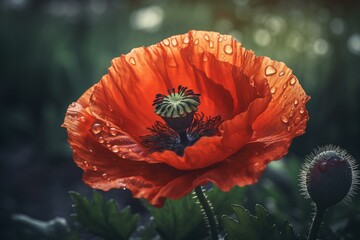 An illustration of a poppy flower. Generative AI - obrazy, fototapety, plakaty