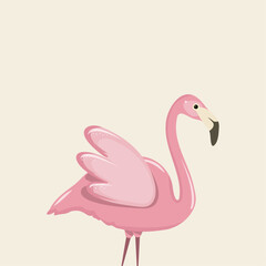 Pink flamingo. Exotic tropical bird. Zoo animal collection. Cute cartoon character. Decoration element. Flat design