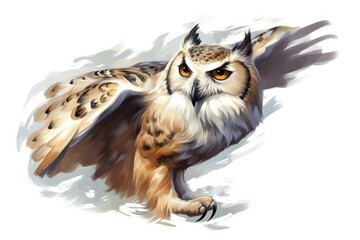 an owl soaring through the sky with its wings extended. Generative AI
