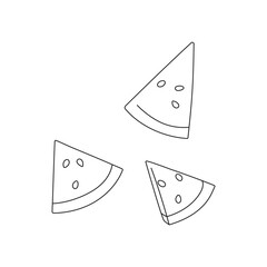 Watermelon wedges. Watermelon fruit slices. Line art. Hand drawn vector illustration.