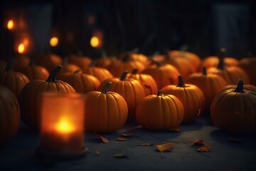 Background with pumpkins for Halloween. Generative AI