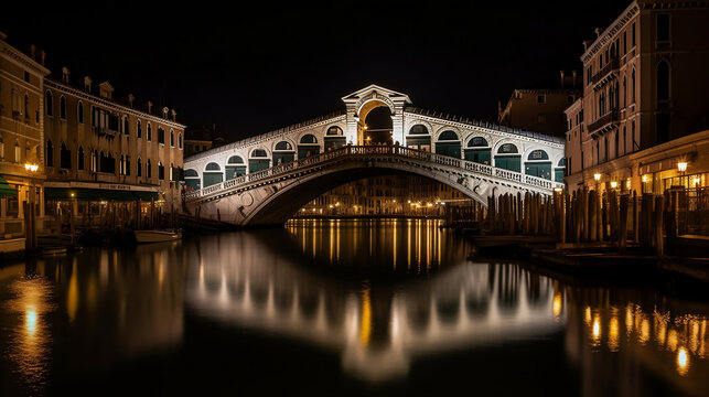 Le pont du rialto et gondole de nuit, Generative Ai