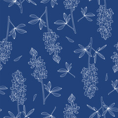 seamless floral pattern with bluebonnet on the blue background © Irina