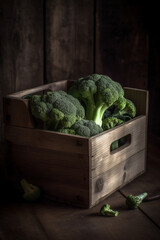 broccoli for delivery food in rustic wood box windows li , Generative AI
