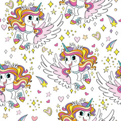 Seamless pattern with lovely unicorns with wings vector