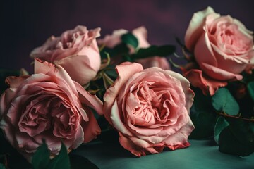 Pastel background with pink roses. Generative AI