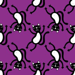 Halloween black cats seamless cartoon animals pattern for wrapping paper and fabrics and linens and kids