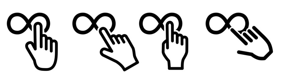 Finger pointing to infinity icon. Concept of unlimited selection, or clicking on object