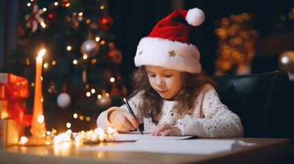 a girl write a letter to Santa Claus ordering gifts for Christmas. the concept of Christmas, celebration and happy childhood. Generative AI