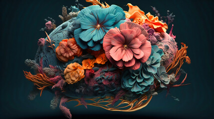 The  Brain Crafted from Blooms and Plants, Floral Infusion - obrazy, fototapety, plakaty