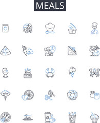 Fototapeta premium Meals line icons collection. Identity, Culture, Equity, Belonging, Tolerance, Respect, Empathy vector and linear illustration. Harmony,Integration,Understanding outline signs set Generative AI