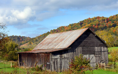 Autumn Colors Appalachian Mountains Behind Barn