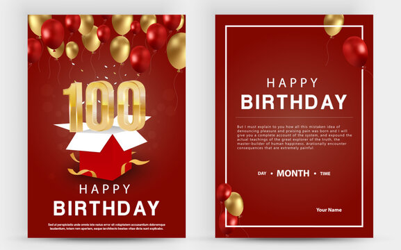 Vector invitation double card for 100th birthday celebration. Brochure the centenary anniversary celebration. Template of invitational for print.