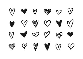 Heart doodles set. Hand drawn hearts collection.  Love icon vector illustration