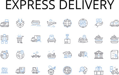 Express delivery line icons collection. Rapid shipment, Swift delivery, Brief dispatch, Quick transport, Fast courier, Immediate transit, Expedited shipping vector and linear Generative AI