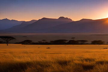 Fototapeta na wymiar An image of a peaceful and serene landscape, a sunset over a mountain range