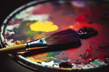 Fototapeta premium Paintbrush on a Palette in Close-up View. Generative AI