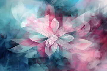 Pink and Blue Flowers Abstract Geometric Pattern Mandala Generative AI