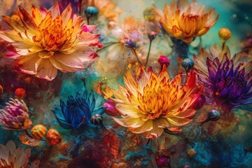 Fototapeta na wymiar beautiful illustration of colorful flowers created with Generative AI technology