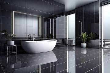 Naklejka na ściany i meble modern bathroom with a spacious tub and sleek sink. Generative AI