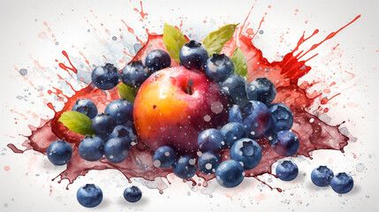 Colorful blueberries fruit splash art created with. Generative AI