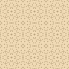 Vector minimalist geometric seamless pattern with thin lines, diamond grid, lattice. Subtle gold and beige texture with triangles, rhombuses. Luxury golden minimal background. Elegant repeat design