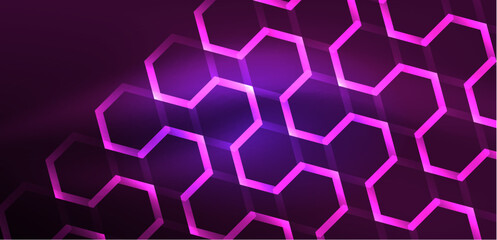 Abstract background techno neon hexagons. Hi-tech vector illustration for wallpaper, banner, background, landing page, wall art, invitation, prints, posters