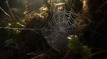 Spider web in the early morning dew. 