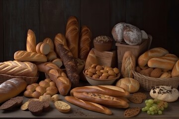 variety of bread displayed on a table. Generative AI