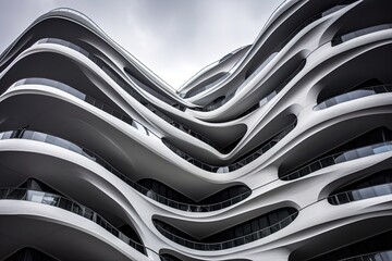 futuristic architectural design resembling a wave. Generative AI