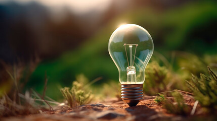 Green Energy Revolution: Light Bulb Symbolizing Renewable Sources and Sustainable wind energy, copy spac. Generative AI