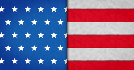 Composition of white stars and red stripes on blue and white background