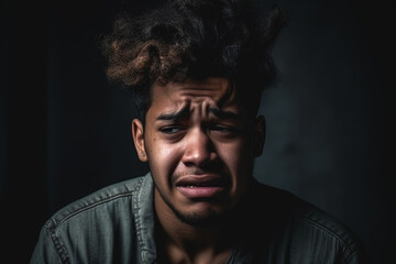 Obraz premium multi-ethnic or american multiracial young adult man or teenager girl, serious, worried or unhappy face expression. Generative AI