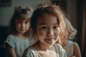 young child teen girl with sisters. Generative AI