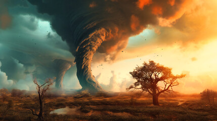 Fototapeta na wymiar A beautiful storm and tornados concept art