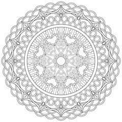 Colouring page, hand drawn, vector. Mandala 163, ethnic, swirl pattern, object isolated on white background.