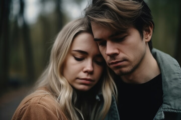 Obraz premium young adult woman and man or teenager girl and boy is crying. Generative AI