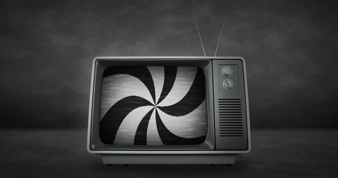 Animation of spiral of black and white lines in tv