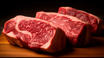 Obraz premium Wagyu Raw Meat. Generative AI
